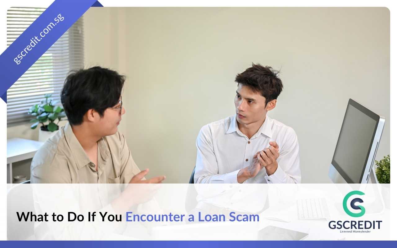 Two individuals discussing concerns in an office setting, representing what to do after encountering a loan scam in Singapore